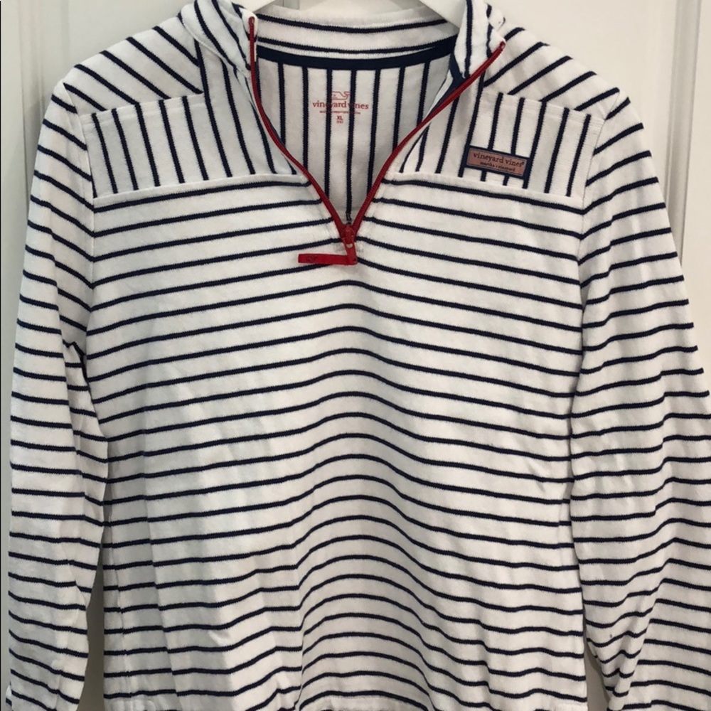 XS Vinyard Vines Navy/white striped Quarter Zip